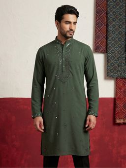 Jompers - Olive Japanese Fabric Mirror Work Kurta