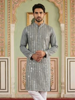 Jompers - Grey Embroidered Silk Blend Kurta