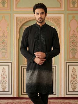 Jompers - Black Japanese Cotton Blend Embroidered Kurta