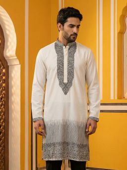Jompers - White Japanese Cotton Blend Embroidered Kurta