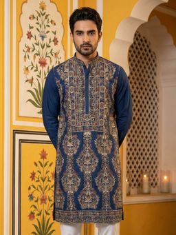 Jompers - Royal Blue Silk Blend Embroidered Kurta