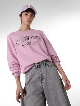 ONLY - Women's Typography Regular Fit Pink Sweatshirt