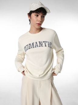 ONLY - Women's Typography Regular Fit White Sweatshirt