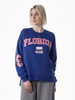 ONLY - Women's Typography Regular Fit Blue Sweatshirt
