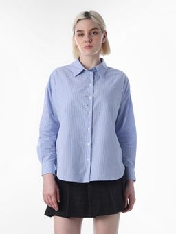 ONLY - Women's Embellished Regular Fit Blue Shirt