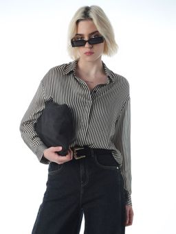 ONLY - Women's Striped Loose Fit Black Shirt