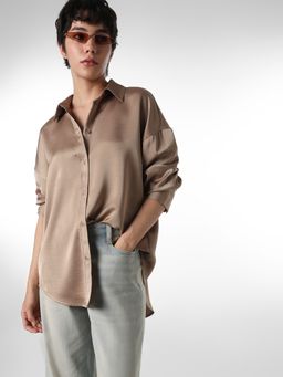 ONLY - Women's Solid Regular Fit Brown Shirt