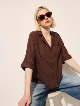 ONLY - Women's Solid Regular Fit Brown Shirt