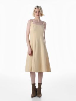 ONLY - Women's Solid Fit and Flare Beige Dress