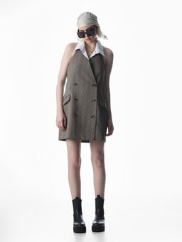 ONLY - Women's Checked Fit and Flare Brown Dress