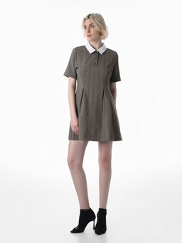 ONLY - Women's Checked Fit and Flare Grey Dress
