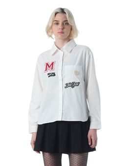 ONLY - Women's Printed Regular Fit White Shirt