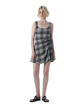 ONLY - Women's Checked Fit and Flare Black Dress