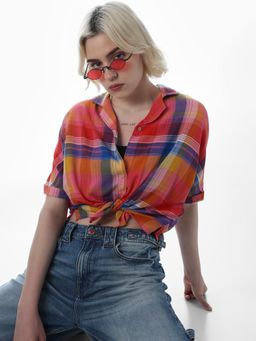 ONLY - Women's Checked Boxy Fit Multicolour Shirt