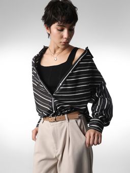 ONLY - Women's Striped Regular Fit Black Shirt