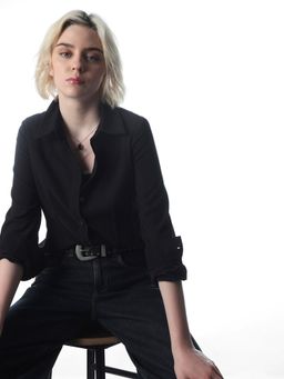 ONLY - Women's Solid Relaxed Fit Black Shirt
