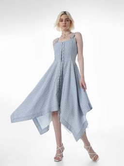 ONLY - Women's Striped Fit and Flare Blue Dress