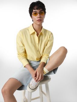 ONLY - Women's Striped Regular Fit Yellow Shirt