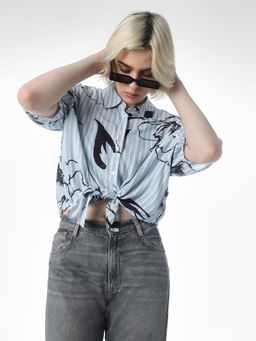 ONLY - Women's Striped Regular Fit Blue Shirt