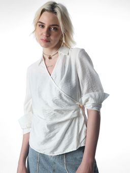 ONLY - Women's Solid Loose Fit White Shirt