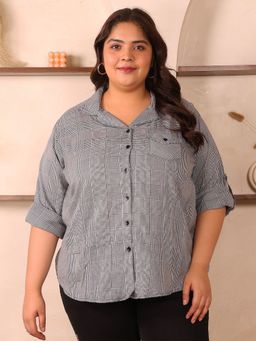 Indietoga Plus Size - Women's Plus Size Black Rayon Checkered Casual Shirt