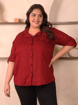 Indietoga Plus Size - Women's Plus Size Red Rayon Checkered Casual Shirt