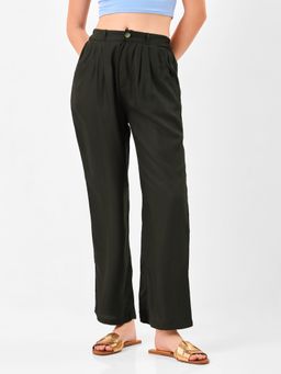 Zumee - Black Relaxed Wide-Leg Full-Length Pants with High Waist and Slip Pockets