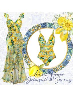 MISS MOSA BY AKANKSHA - Lemon Spritzer Swimsuit With Ruffled Skirt (Set of 2)