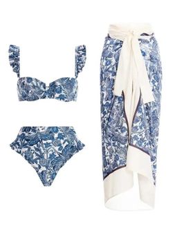 MISS MOSA BY AKANKSHA - Mary Bikini Top & Shorts With Sarong (Set of 3)