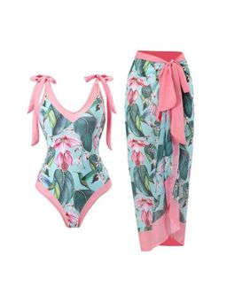 MISS MOSA BY AKANKSHA - Plush Pink Swimsuit With Sarong (Set of 2)