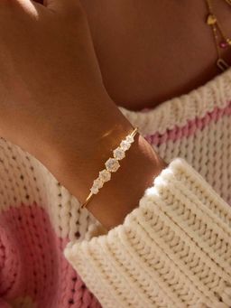 ZAISHA - White Stainless Steel White Stones Cuff