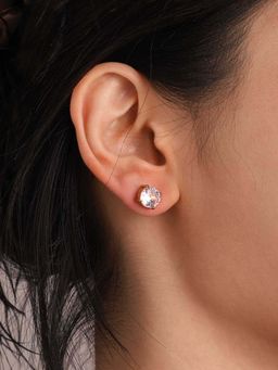 ZAISHA - White Stainless Steel White Stones Earrings