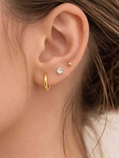 White Stainless Steel White Stones Earrings (Pack of 3)