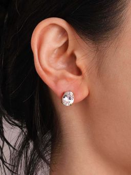 ZAISHA - White Stainless Steel White Stones Earrings