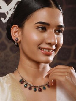 Jazz and Sizzle - Silver Brass Silver Jewellery Necklace With Earrings