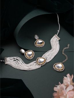 Jazz and Sizzle - White Brass White Stones Necklace With Earrings