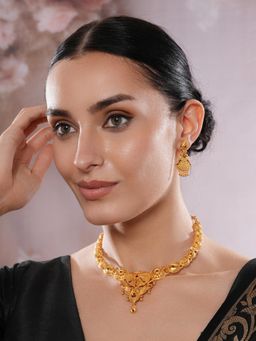 Jazz and Sizzle - Gold Brass Statement Necklace With Earrings
