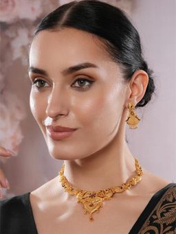 Jazz and Sizzle - Gold Brass Statement Necklace With Earrings