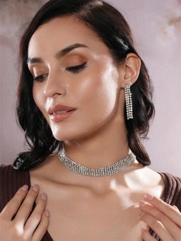 Jazz and Sizzle - White Brass White Stones Necklace With Earrings