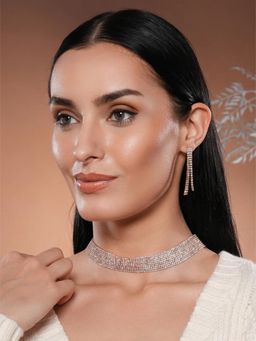 Jazz and Sizzle - White Brass White Stones Necklace With Earrings