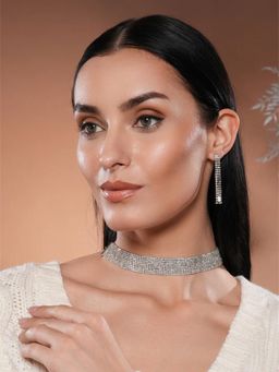 Jazz and Sizzle - White Brass White Stones Necklace With Earrings