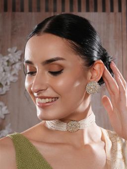 Jazz and Sizzle - White Brass White Stones Necklace With Earrings