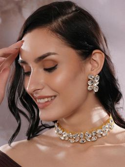 Jazz and Sizzle - White Brass White Stones Necklace With Earrings