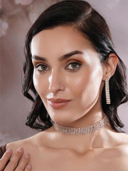 Jazz and Sizzle - White Brass White Stones Necklace With Earrings