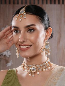 Jazz and Sizzle - White Brass White Stones Necklace With Earrings