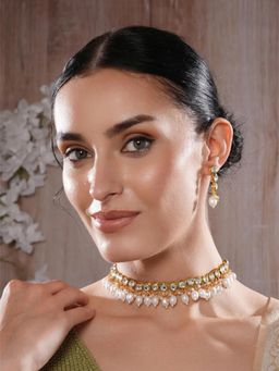 Jazz and Sizzle - White Brass White Stones Necklace With Earrings