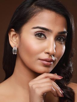 Jazz and Sizzle - Silver Brass White Stones Earrings