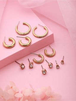 Jazz and Sizzle - Gold Brass Statement 6 Earrings (Pack of 6)