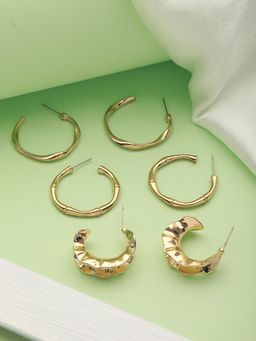 Jazz and Sizzle - Gold Brass Statement Earrings (Pack of 3)