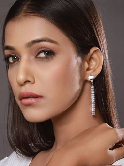 Jazz and Sizzle - White Brass White Stones Earrings